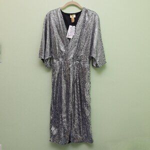 Silver sequined dress with kimono style sleeve